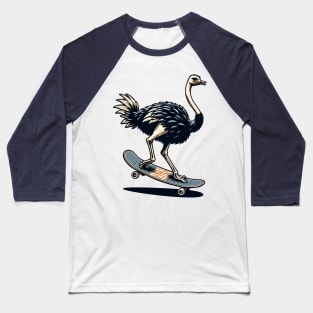 Ostrich bird riding a skateboard Baseball T-Shirt